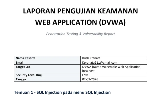 Final Project Bootcamp Cybersecurity for Web: Pengujian Keamanan Web pada DVWA